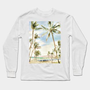 Vintage Hawaiian Beach/Blue Long Sleeve T-Shirt